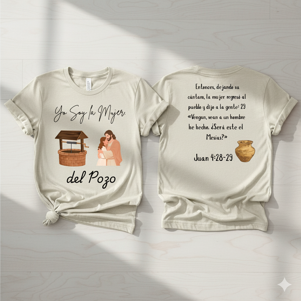 I am the Woman at the Well.with a bible verse in the back" Short Sleeve Shirt