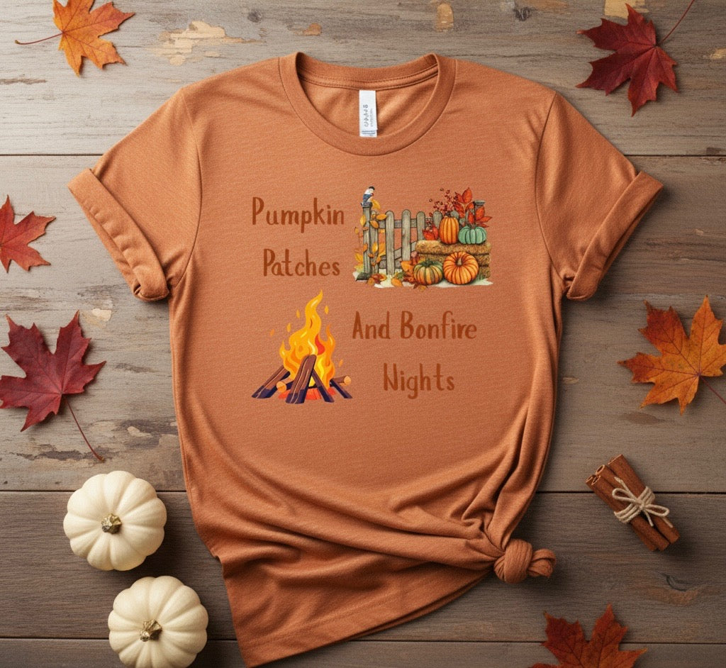 "Pumpkin Patches and Bonfire Nights" Short Sleeve Shirt