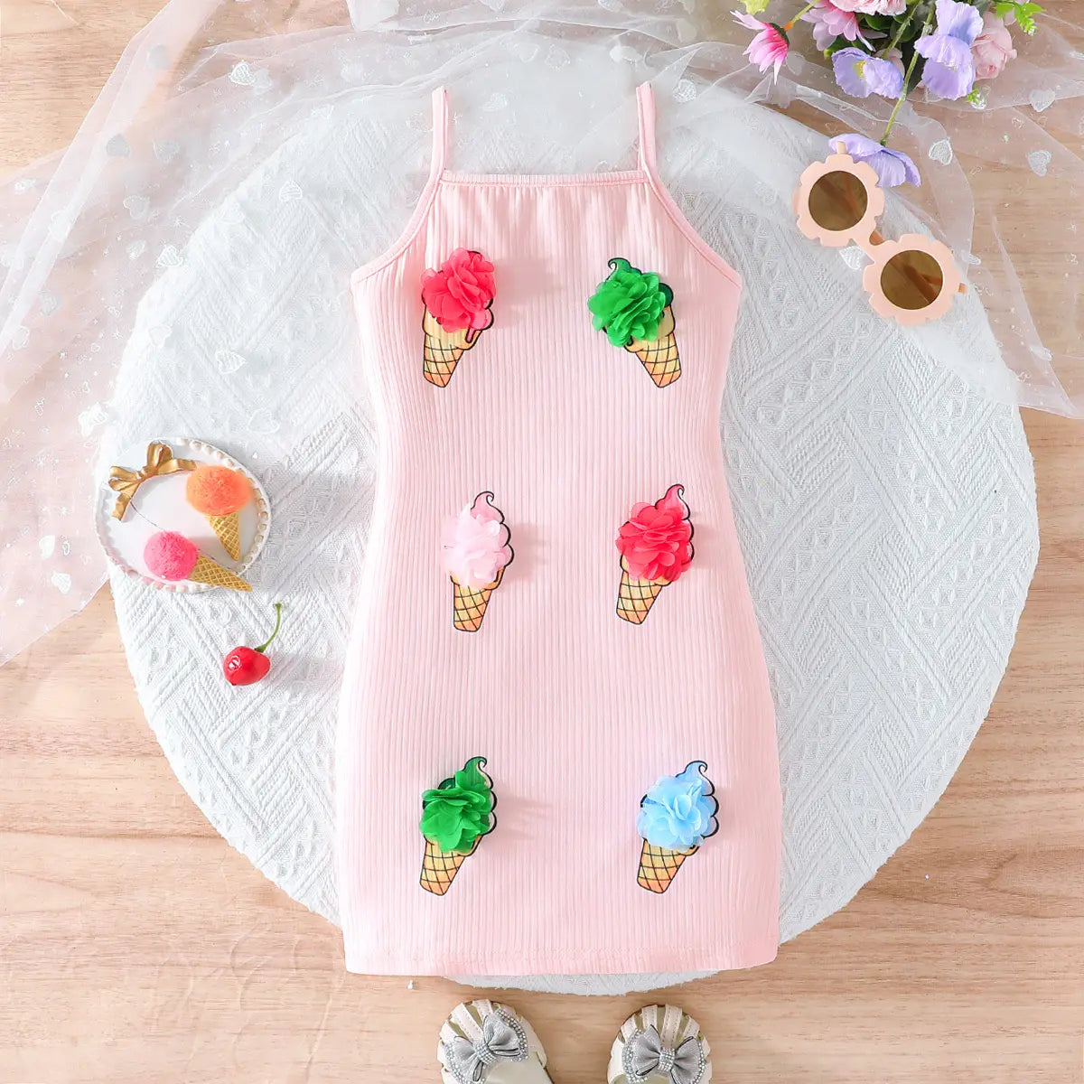 Girls 3D Ice Cream Pattern Dress