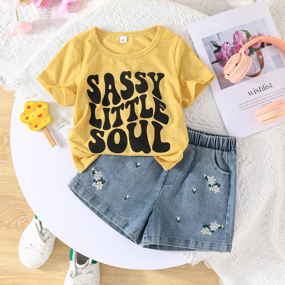 "Sassy Little Soul" 2pcs Children Short Sleeve and Denim Short