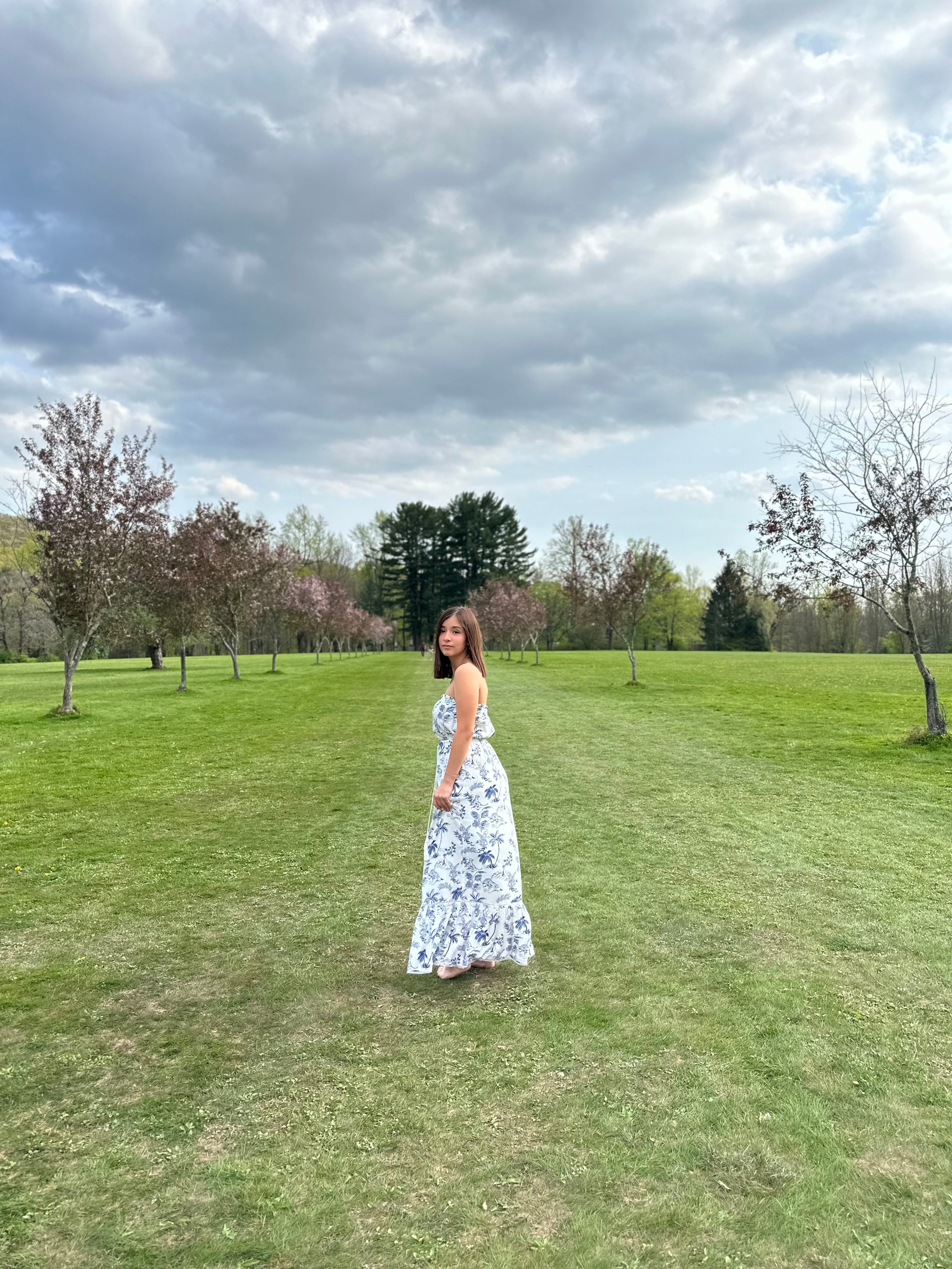 White and Navy Blue Strapless Dress