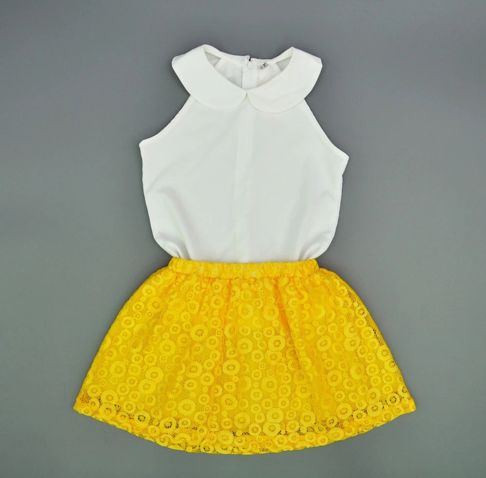 White and Yellow Short Skirt
