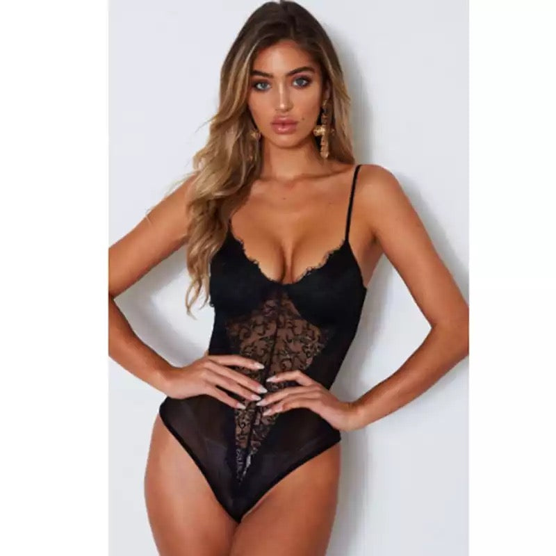 Black Lace up Bodysuit